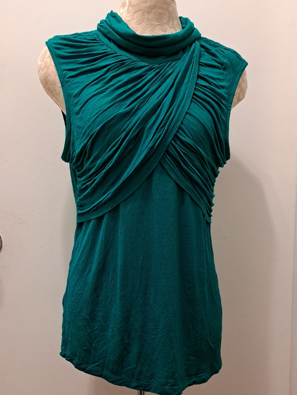 Emerald Teal Sleeveless Draped Cowl Top